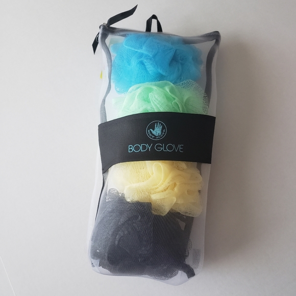 Shower Pouf loofah 4-Pack plush mesh storage bag. Shower sponges. - Picture 2 of 4